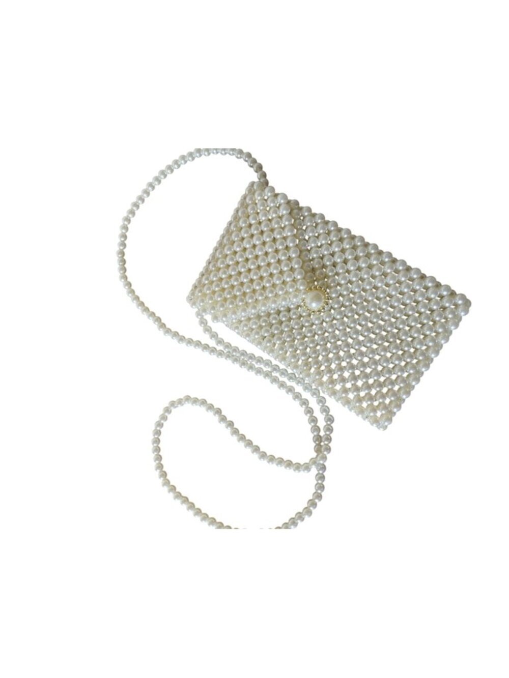 White Pearl Beaded Evening Bag Bridal Clutch & Crossbody Purse Phone Bag - Picture 7 of 10